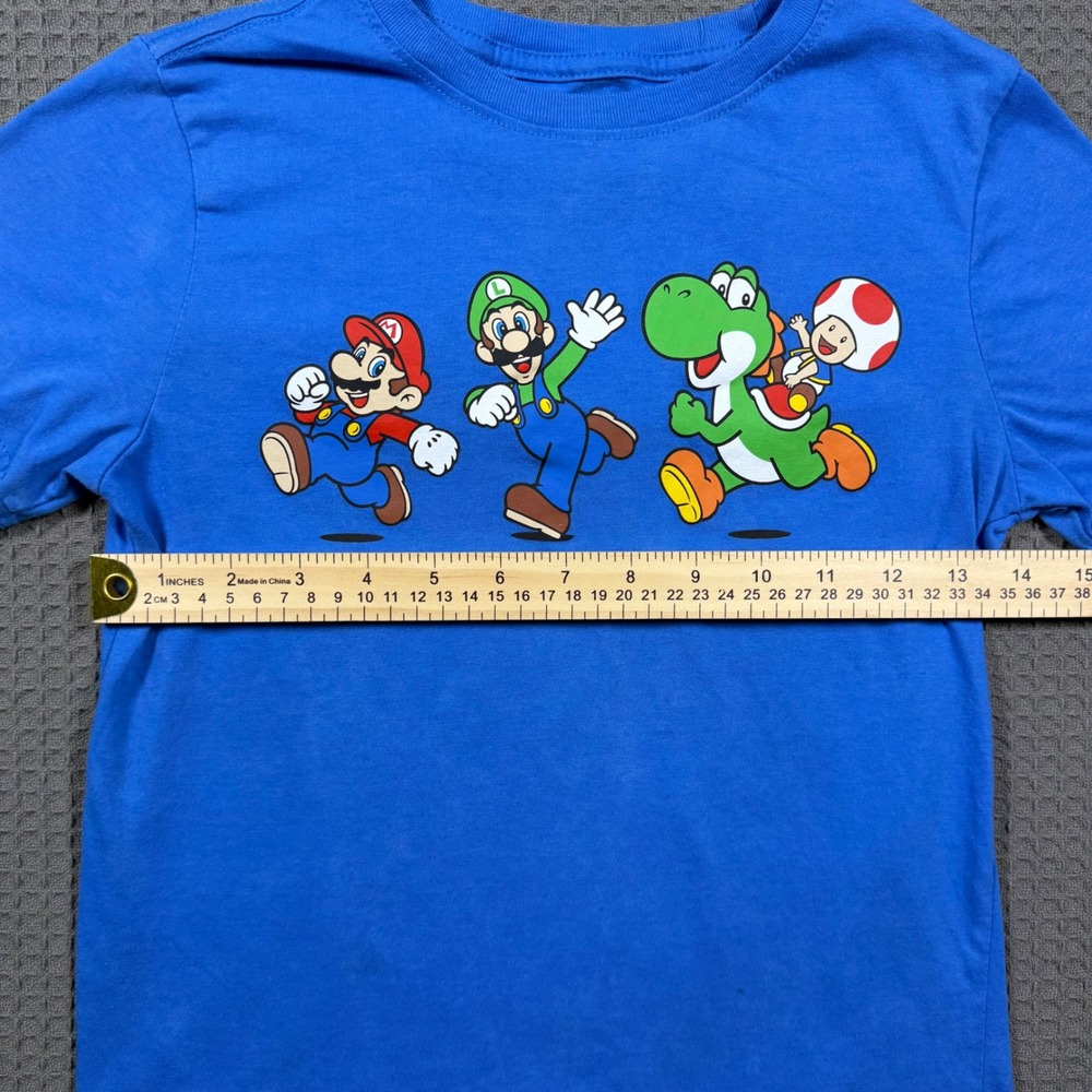 Nintendo Super Mario Bros Kids Blue Graphic T-Shirt Mario Luigi Yoshi Toad M - Picture 4 of 5